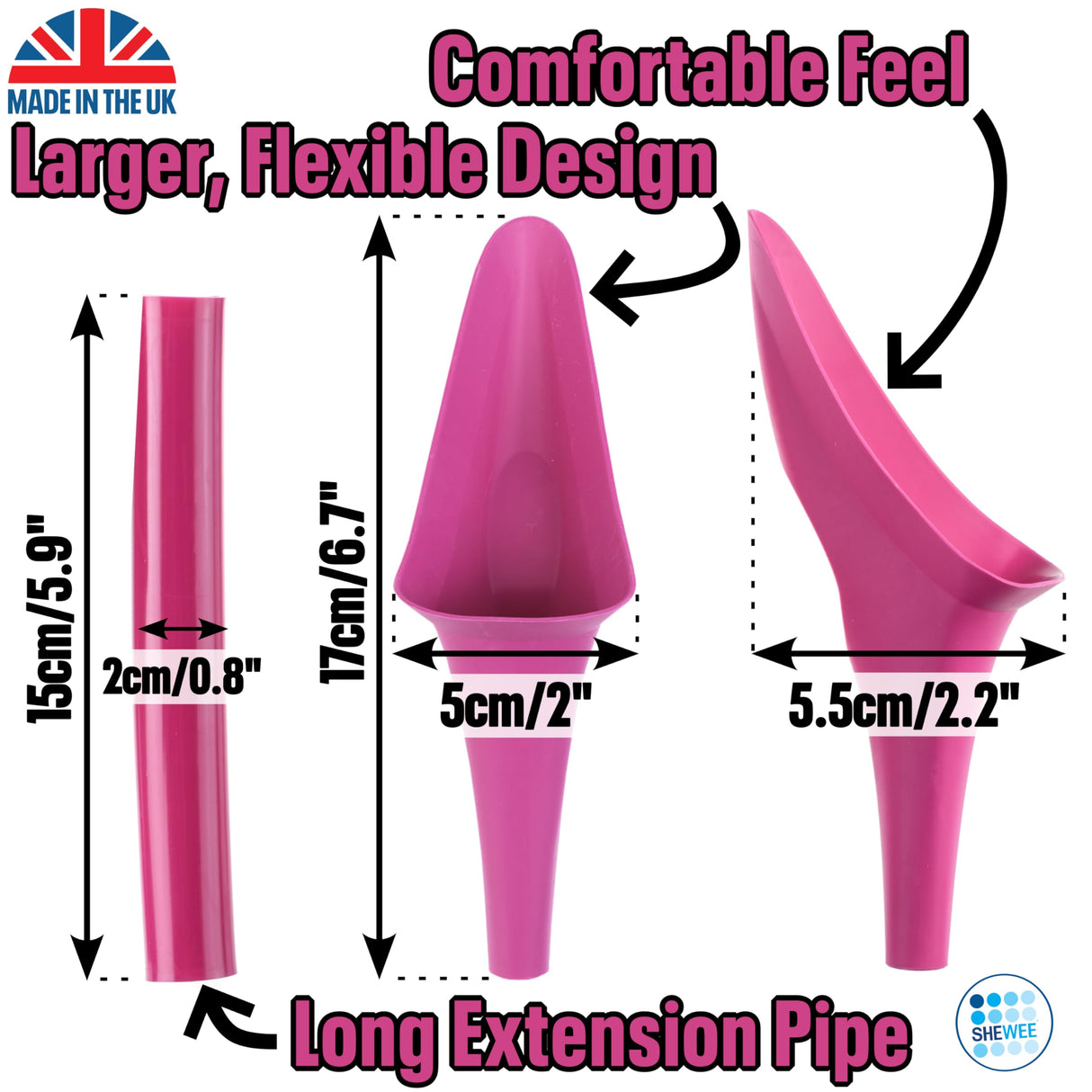 SHEWEE Flexi – The Original Female Urinal – Made in The UK – Reusable, Flexible & Portable Urination Device. Festival, Camping, Car, Hiking Essentials for Women. Stand to Pee Funnel – Pink