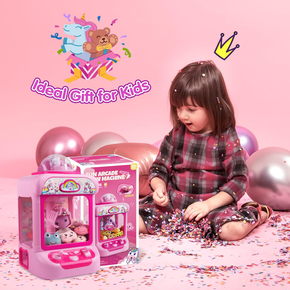 TingingYuli Claw Machine for Kids,Unicorn Mini Vending Machines Candy Grabber Prize Dispenser Toys for Girls,Electronic Arcade Game with 20 Mini Plush Toys for Christmas Easter Birthday Gifts