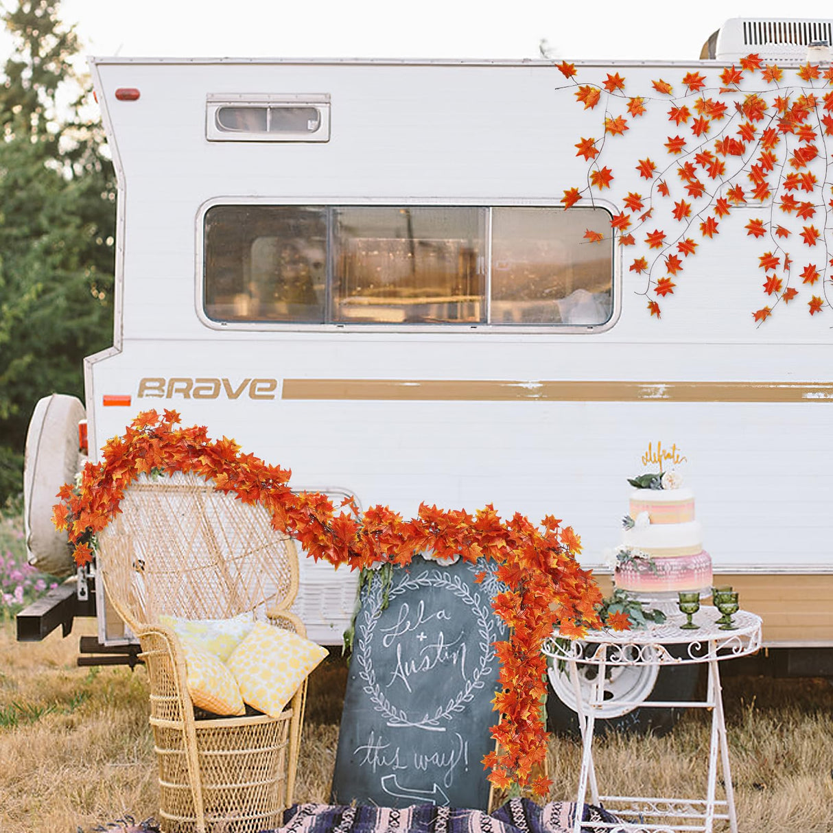 CQURE 36 Pack Fall Leaf Garland,Artificial Fall Vines Autumn Garland Fall Maple Leaves Thanksgiving Decor for Home Wedding Fireplace Christmas