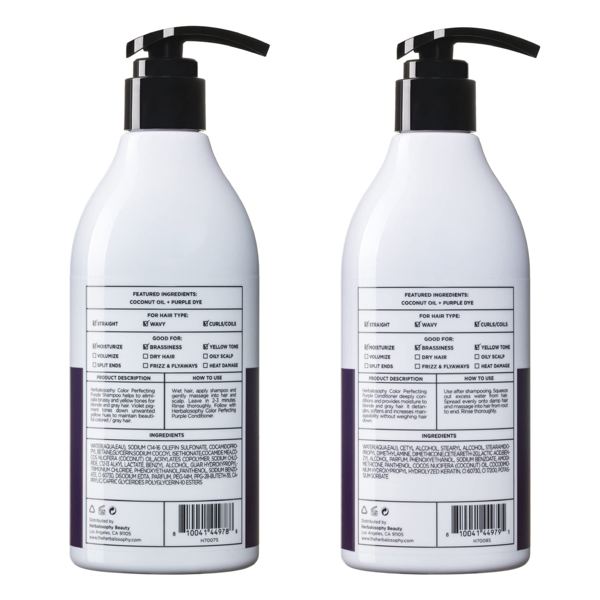 Herbalosophy Purple Shampoo & Conditioner Set for Blonde Gray Hair, Eliminates Brassy and Yellow Tones, Infused with Cocos Nucifera Oil, Free of Sulfate, Parabens and Gluten, 2 x 16.9 Fl Oz