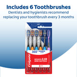 Colgate 360 Advanced Clean Floss Tip Soft Toothbrushes, 6 Pack