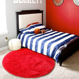 Red Round Rug 4Ft for Bedroom, Fluffy Shag Circle Area Rugs for Kids Room Decor Aesthetic, Fuzzy Plush Fur Carpets for Living Room Nursery Dorm Classroom, Red Carpet, Christmas Rugs for Teen Boys