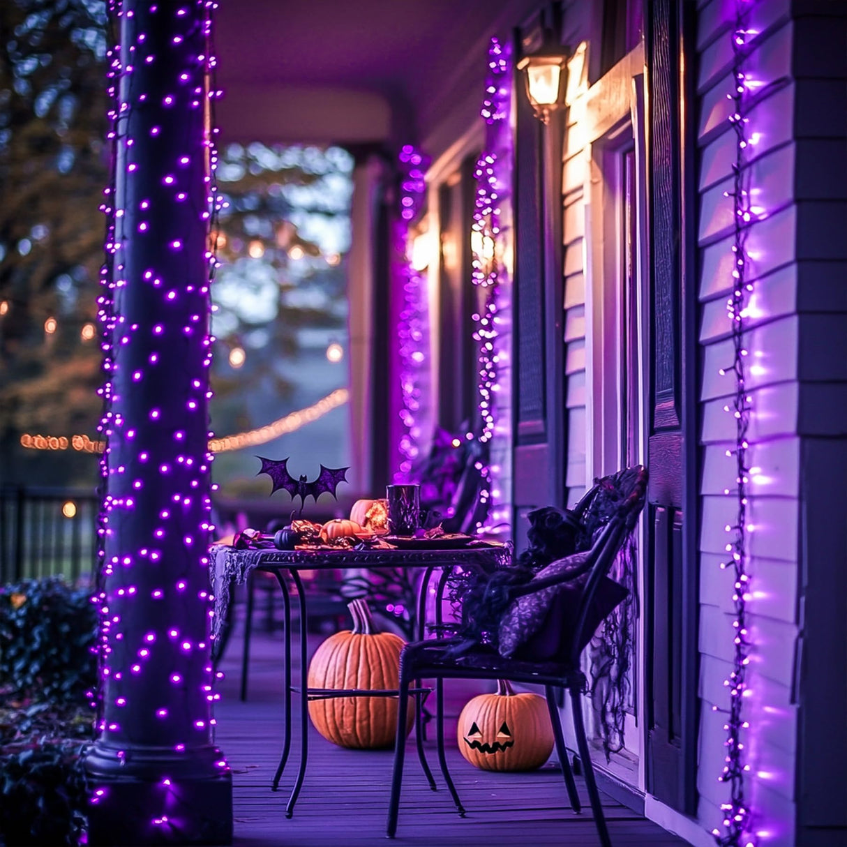 JMEXSUSS 250 LED Halloween String Lights, 91.5ft Purple Halloween Lights Outdoor Waterproof, 8 Lighting Modes Connectable Christmas Tree Light for Yard Patio Party Holiday Decorations