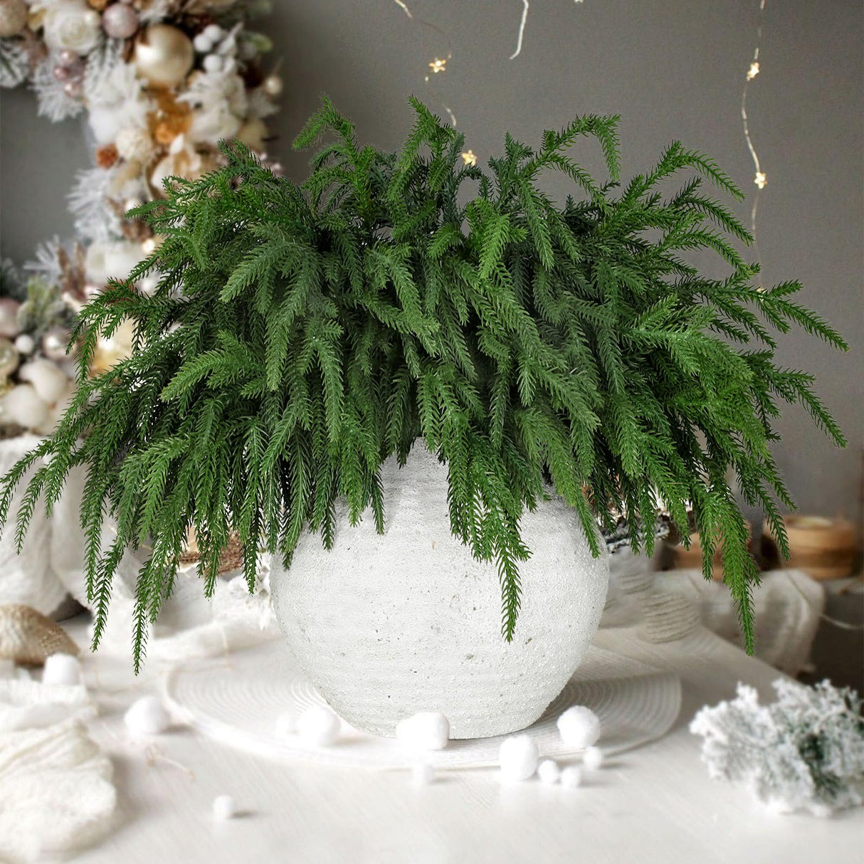 LZNPA 12 Pcs Realistic Christmas Pine Branches Natural Droopy Soft Bendable Artificial Pine Stems Picks Lifelike Greenery Stems for Vases Cedar Wreaths Garland Outdoor Indoor Christmas Decorations