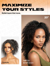 GORGIUS Glueless Curly Lace Front Wig Pre Plucked Middle Part Closure Wig 20 Inch Natural Black Pre Cut Synthetic Curl Wig Upgraded with Premium Human-Hair-Like Fiber