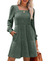 Womens Dresses Fall Fashion Square Neck Christmas Long Sleeve Spring Maternity Statement Holiday Dress with Pockets Winter Clothing Cowboy Chic 2026 Green M