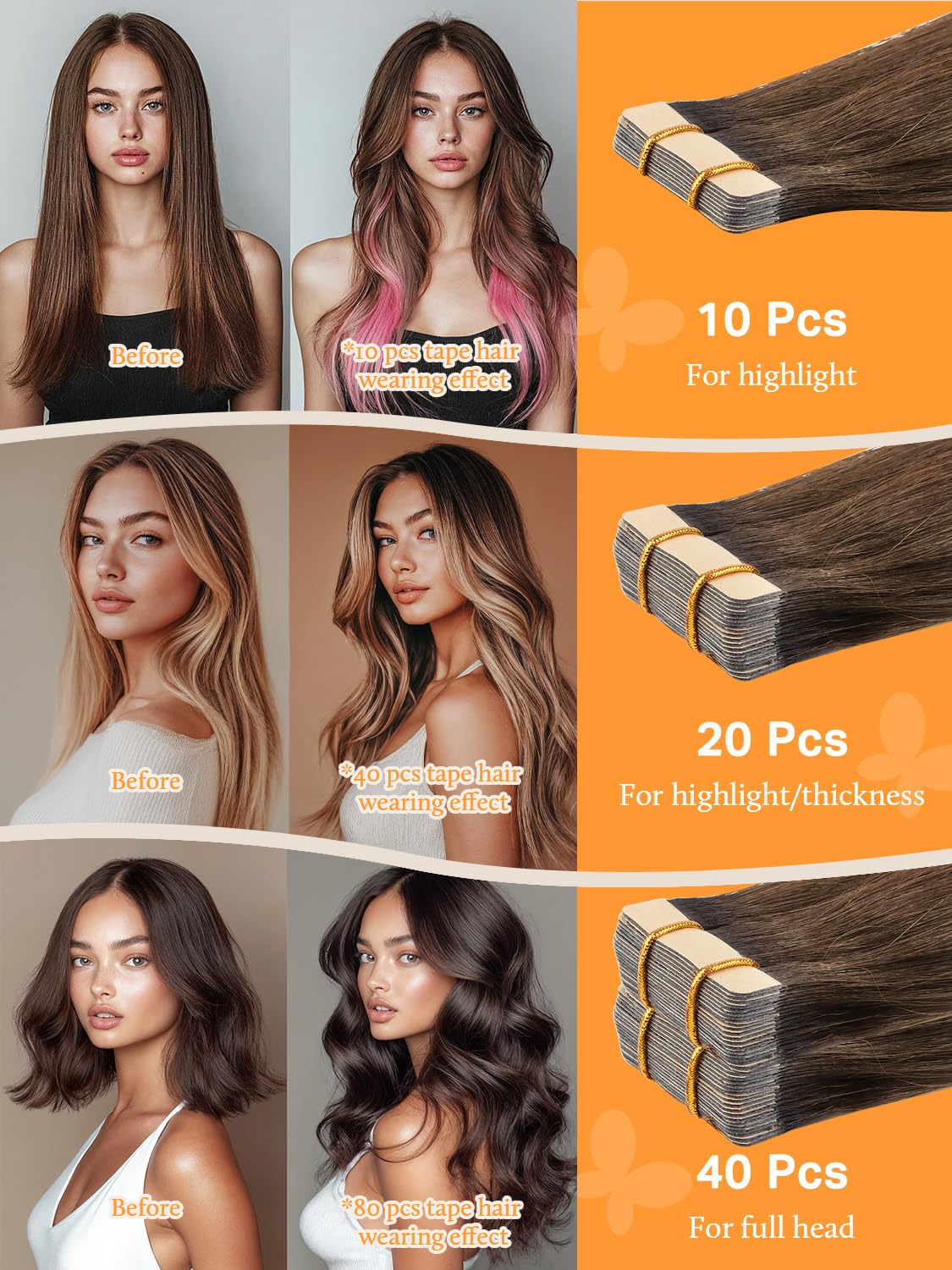 DOORES Hair Extensions Tape in Human Hair Balayage Dark Brown to Chestnut Brown 20pcs 50g 20 Inch Silky Straight Tape in Human Hair Extensions Natural Hair Skin Weft