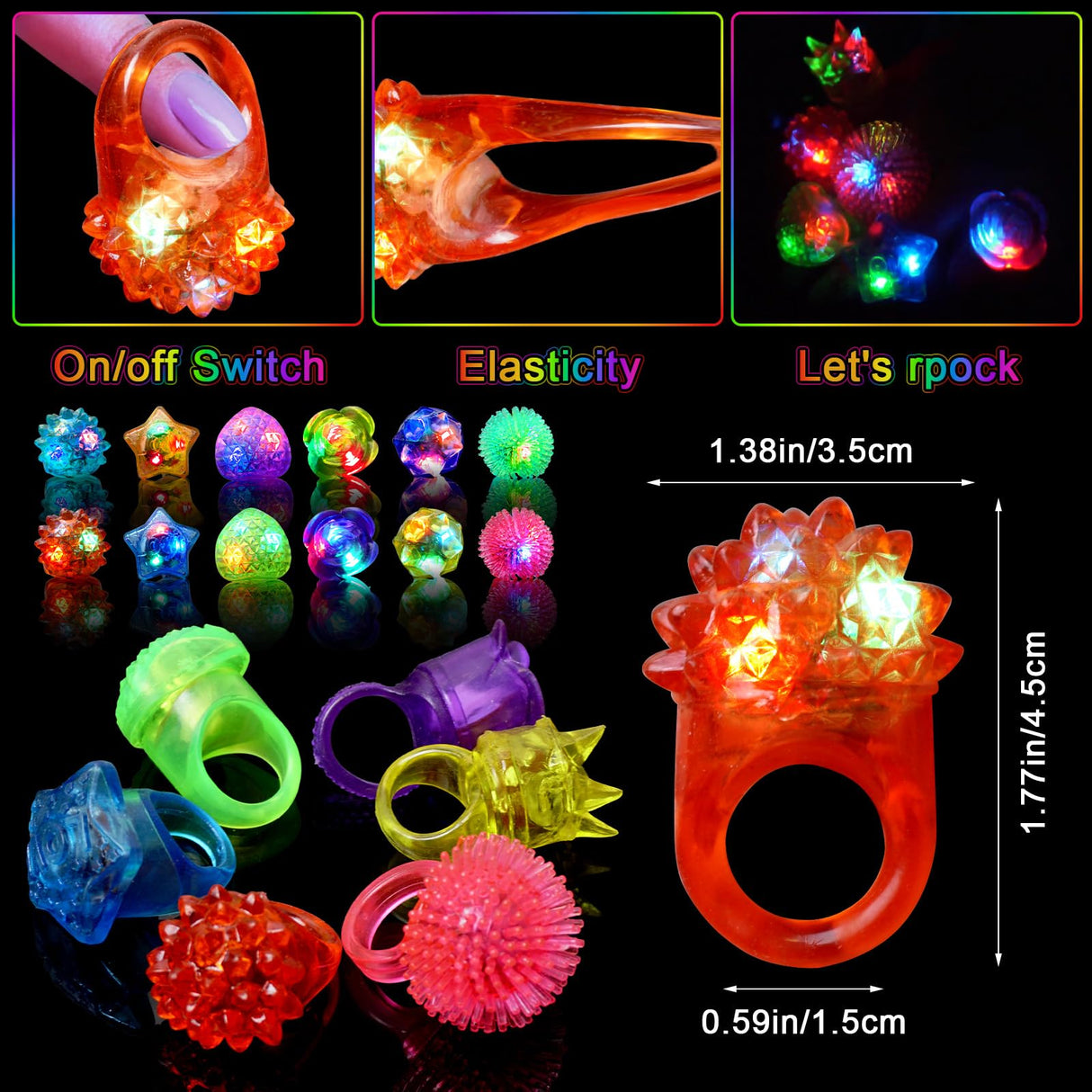 OLUPP 150 Pcs Light Up Rings, Glow In The Dark Party Supplies, 6 Style Flashing Glow In The Dark Rings for Adults & Kids, LED Ring for Birthday Party Favors, Concert, Raves, Halloween, Christmas