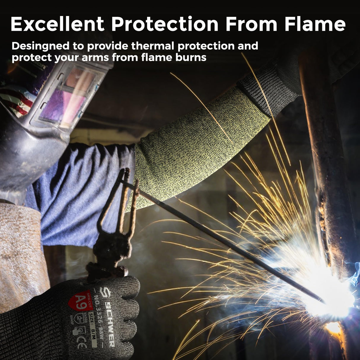 Schwer 2 Pairs CORE Arm Protection Sleeves S081, ANSI A5 Cut Resistant Sleeves with Thumbhole, Flame Resistant Welding Sleeve for Work Kitchen, Farmer Sleeve for Gardening Arm Guards