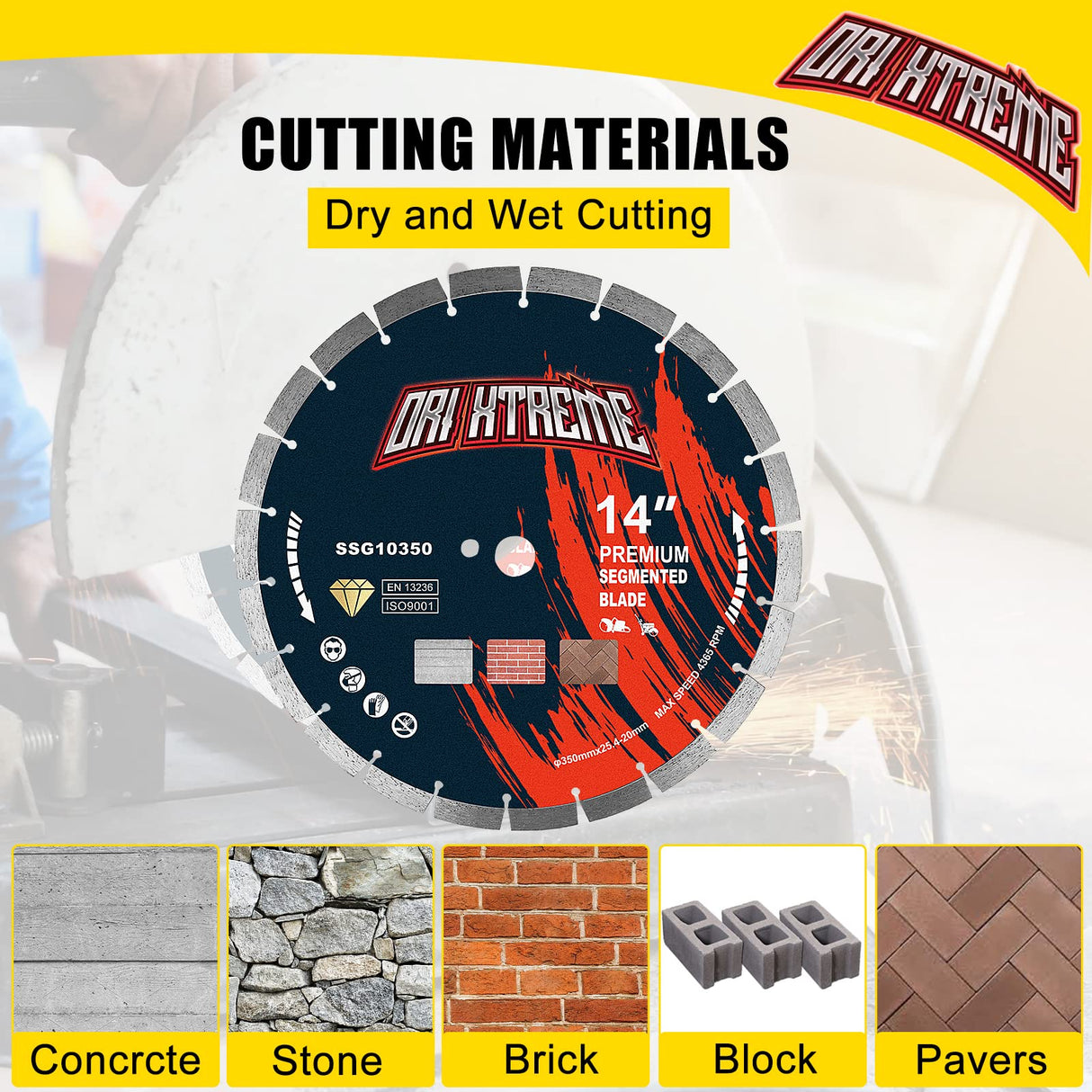 ORIXTREME 14 Inch Diamond Concrete Saw Blade, Segmented General Purpose Blade Dry/Wet Cutting Concrete, Reinforced Concrete, Masonry, Brick, Block,1"-20mm Arbor