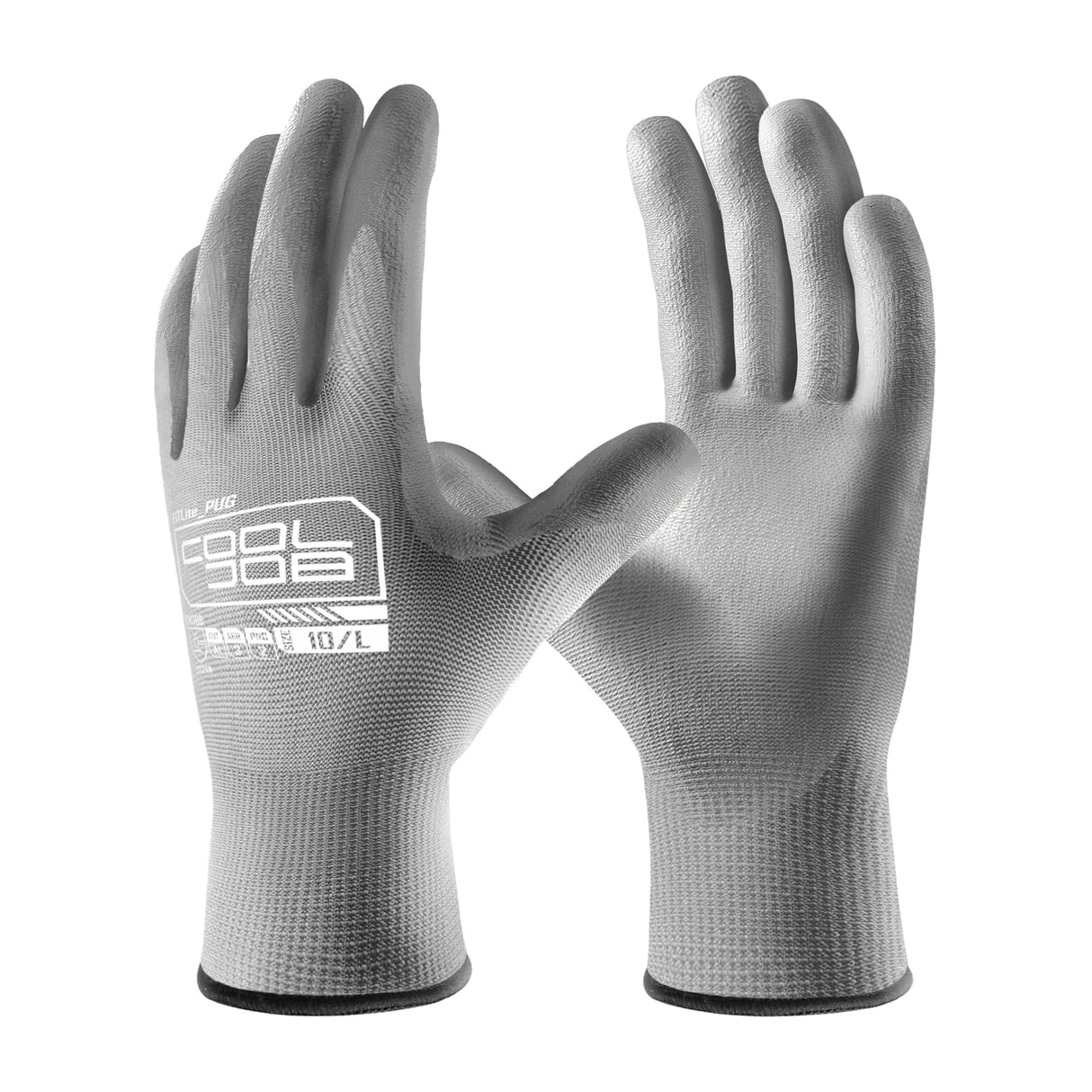 COOLJOB 12/60 Pairs Safety Work Gloves Pack Bulk with Grip PU Coating, 13 Gauge Seamless Knit Gloves with Polyurethane Dipped for Warehouse Working, Breathable Lightweight for Men Women, Grey Xlarge