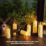 Sasigeiaa Flameless Candles with Embedded Star String - Battery Operated LED Candles, with Remote,12 Ivory Flickering Candles for Christmas, Weddings, Home Decor & Party,(D 2.3"×H 5" 6" 7")