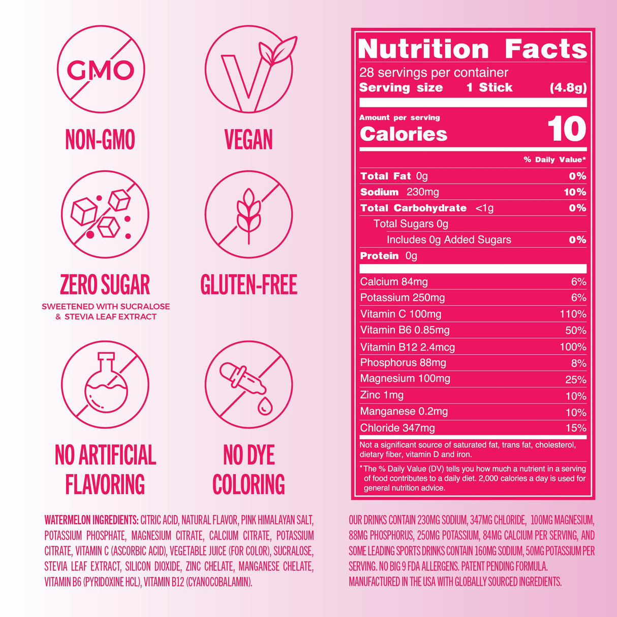 TREVI™ Sugar Free Electrolytes - Drink Mix Hydration Powder Packets - 28 Count - Watermelon