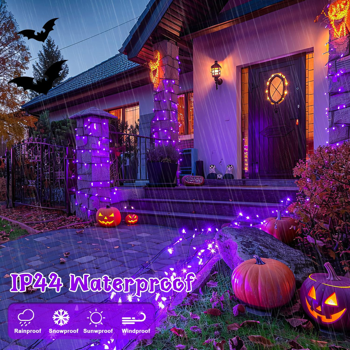 JMEXSUSS 400 LED Purple Halloween Lights Outdoor: 132ft Purple Lights Plug in with Remote - Indoor String Light for Halloween Christmas Decorations