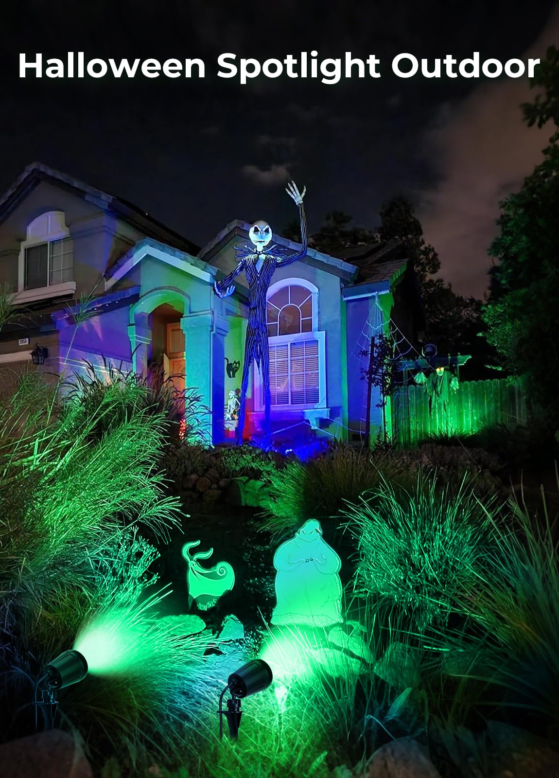 Halloween Spotlights Outdoor, 120V Plug-in Christmas Spot Light, 5000K LED Landscape Lighting with 5 Color Lenses (Red Green Blue Purple Yellow), IP67 Waterproof, 2 Pack