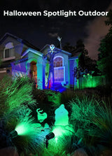 Halloween Spotlights Outdoor, 120V Plug-in Christmas Spot Light, 5000K LED Landscape Lighting with 5 Color Lenses (Red Green Blue Purple Yellow), IP67 Waterproof, 2 Pack