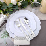 NOCCUR 175pcs Silver Plastic Plates - Silver Rim Plastic Tableware Include 25 Dinner/Dessert Plates, 25 Forks, 25 Knives, 25 Spoons for Wedding/Party/Christmas