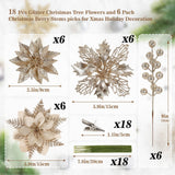 N&T NIETING 24 Pcs Christmas Poinsettia Artificial Flowers & Glitter Berries Stems Kit Christmas Floral Picks Christmas Tree Garland Wreath Filler Ornaments for Home Party Xmas Decor, Champagne Gold