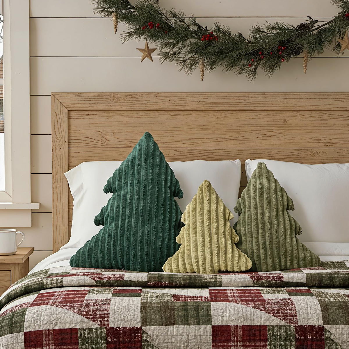Christmas Decorations Plush Throw Pillows: Soft Green Velvet Christmas Tree Shaped Pillow, Cute Rustic Stuffed Cushion Xmas Decor Indoor for Kids Home Sofa Bed Couch Office Couch Living Room, Set of 3