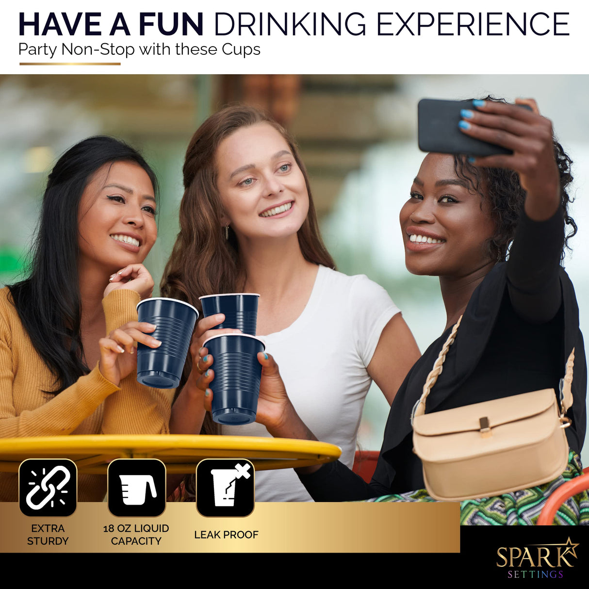 Amcrate Disposable Cups, Navy 18-Ounce Plastic Party Cups, Strong and Sturdy for Wedding, Christmas, Halloween, 50 Pack