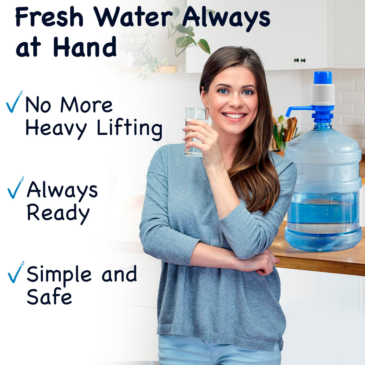 HotFrost Manual Water Pump for 5 Gallon Jug & Bottle – Non-Electric 5 Gallon Water Dispenser, Universal Hand Pump with 3 Adjustable Tubes, 53mm Screw Top Adapter, Spout Cap & Cleaning Brush, BPA-Free