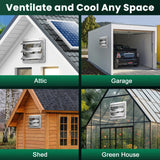ecoCalm Solar Exhaust Fan 12“ for Greenhouse with Smart Thermostat, Battery