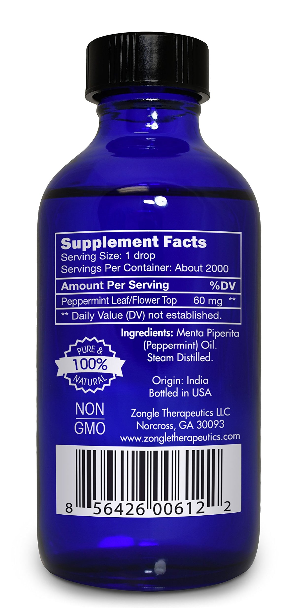 Peppermint Oil, Food Grade, Edible, for Digestion, IBS, Hair – 100% Pure, Peppermint Essential Oil, Mint Oil, Safe for Ingestion, by Zongle Therapeutics, 4 OZ
