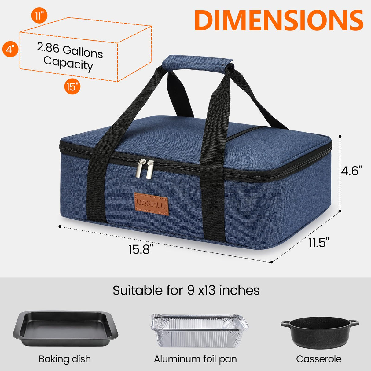 Food Warmer Electric Casserole Carrier - Lunch Bag for Adults for Car Truck, 12V/24V/110V, Thermos for hot Food for Potluck Cookouts Parties Picnic,Lasagna Lugger,Fits 9"x13" Baking Pan