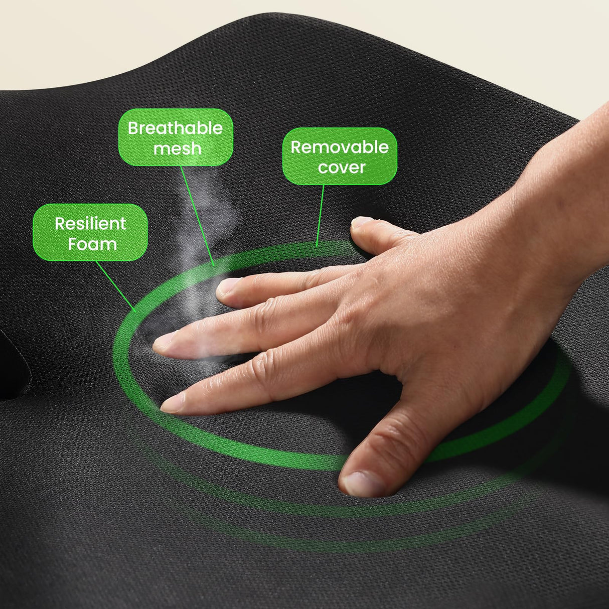 Benazcap Large Seat Cushion for Office Chair Memory Foam Coccyx Pain Relief Cushion Pillow for Back Support Non-Slip Seat Pad for Office Desk, Car Seat, Wheelchair, Sciatica