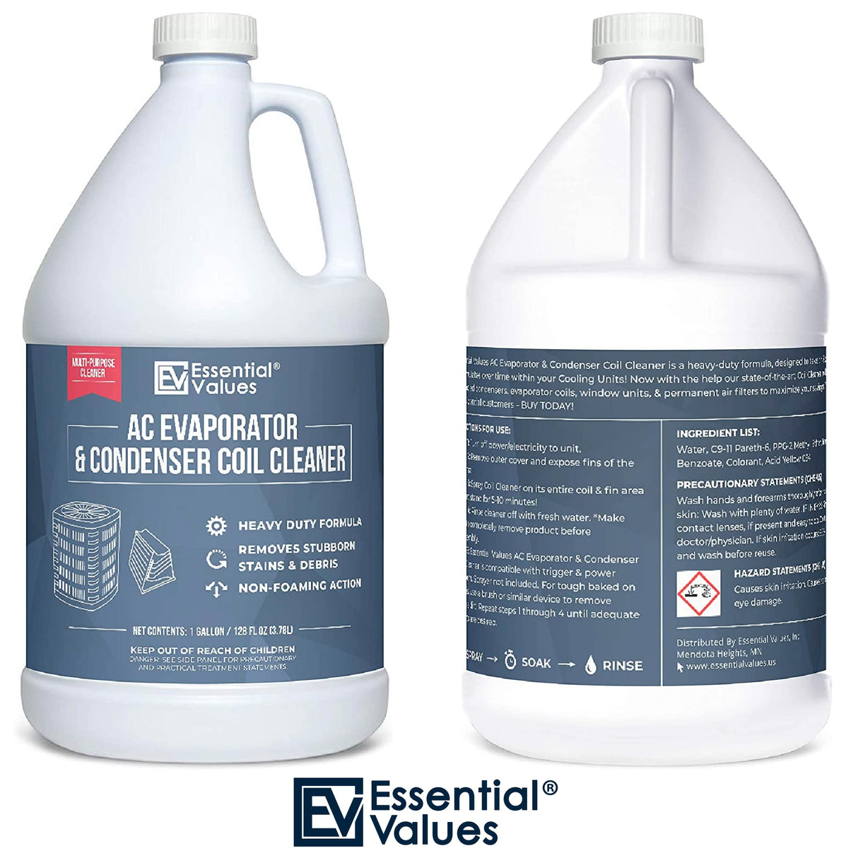 Essential Values Coil Cleaner for AC Unit (Gallon) | AC Coil Cleaner That is Non Foam Formula for Condenser Coils - Heavy Duty Professional Grade & For Commercial & Residential Air Conditioner