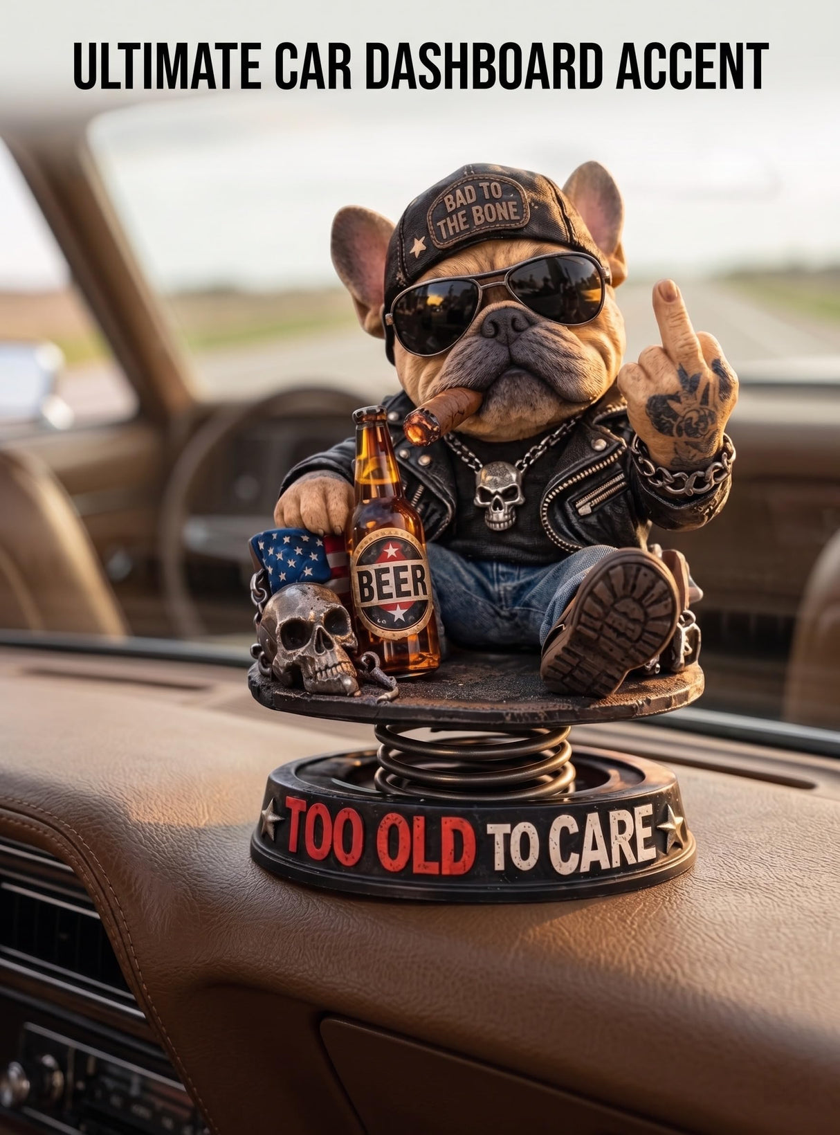 Pure Compression Too Old to Care Dashboard Bobbleheads Statue for Cars - Bulldog Figurine Decoration for Outdoor Garden - Funny Gag Gifts