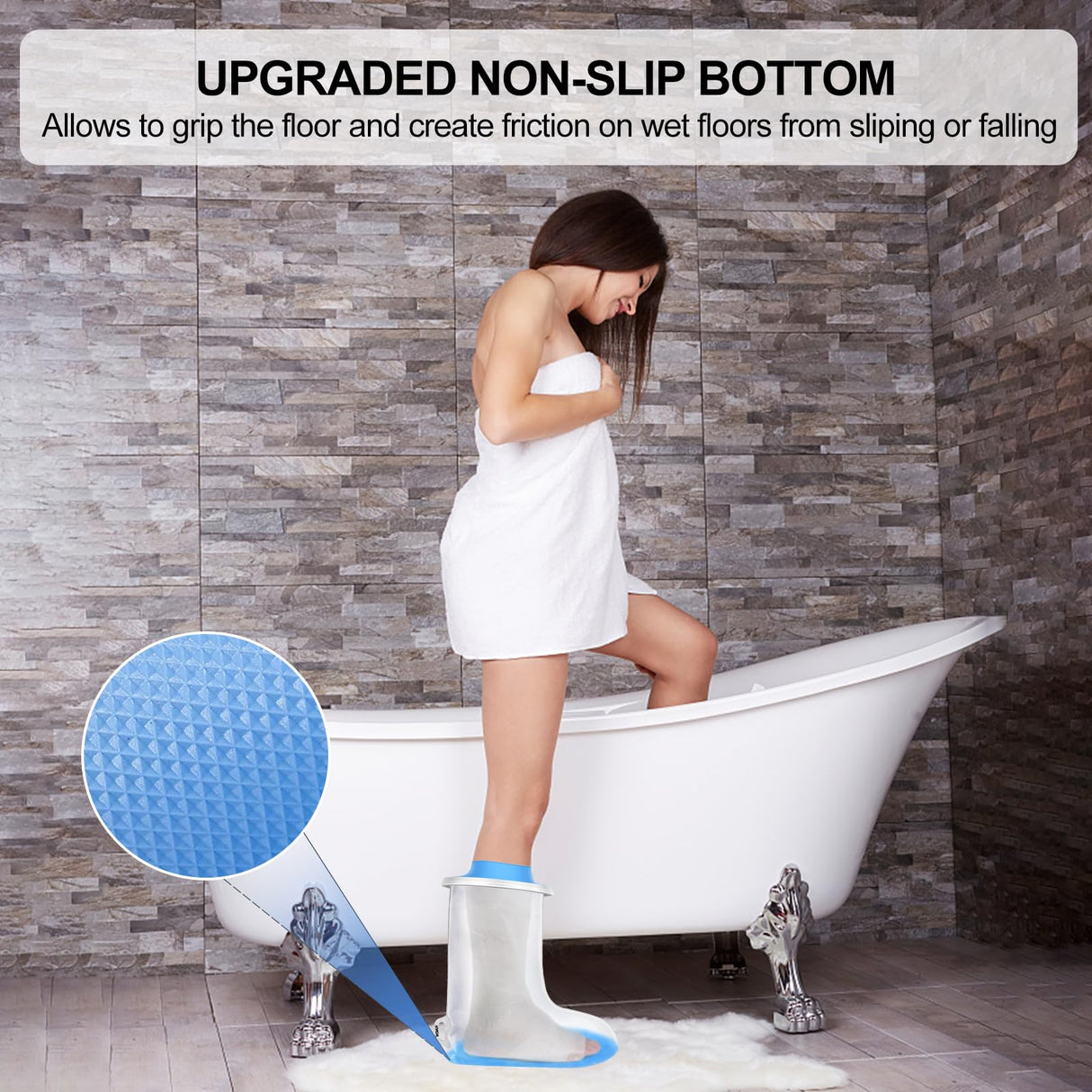 YUNCHI Waterproof Foot Cover for Shower Adults with Non-Slip Bottom, Reusable Watertight Foot Ankle Cast Protector for Foot Surgery Casts Bandages Wounds Dressing