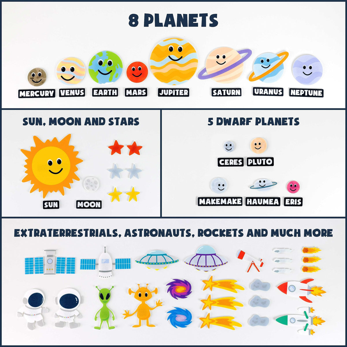 BONNYCO Solar System for Kids with 61 Felt Planet Figures, Montessori Toys