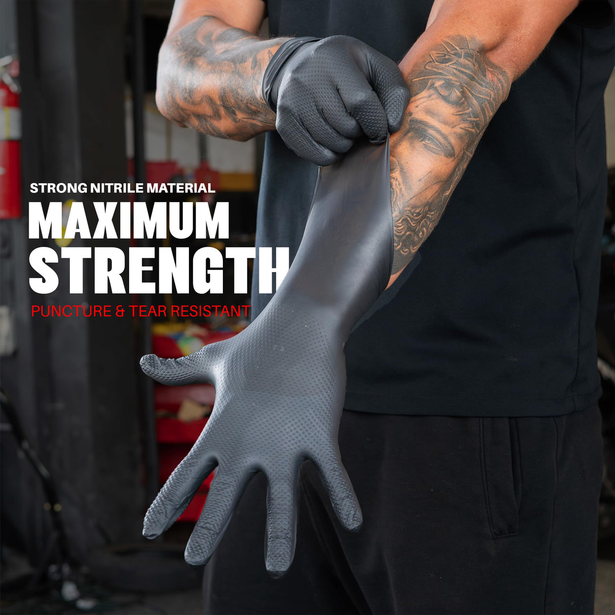 GRIPXX Herkules Grip Heavy Duty 8Mil Black Nitrile Gloves,3D Raised Diamond Texture-Latex & Powder-Free-Industrial, Mechanic (1000, X-Large)