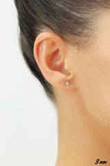 14k White Gold Solitaire Round Cubic Zirconia Stud Earrings Pushbacks 3mm