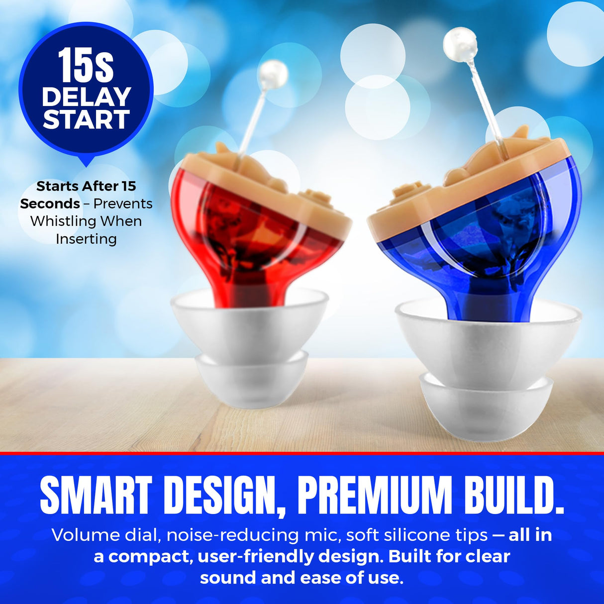 Premium Digital Hearing Aids for Seniors - Invisible in Canal (CIC) In-Ear Mini Sound Enhancer Set, Near-Invisible, Noise Cancelling, Personal Sound Hearing Amplifier - Pair - MZ-21