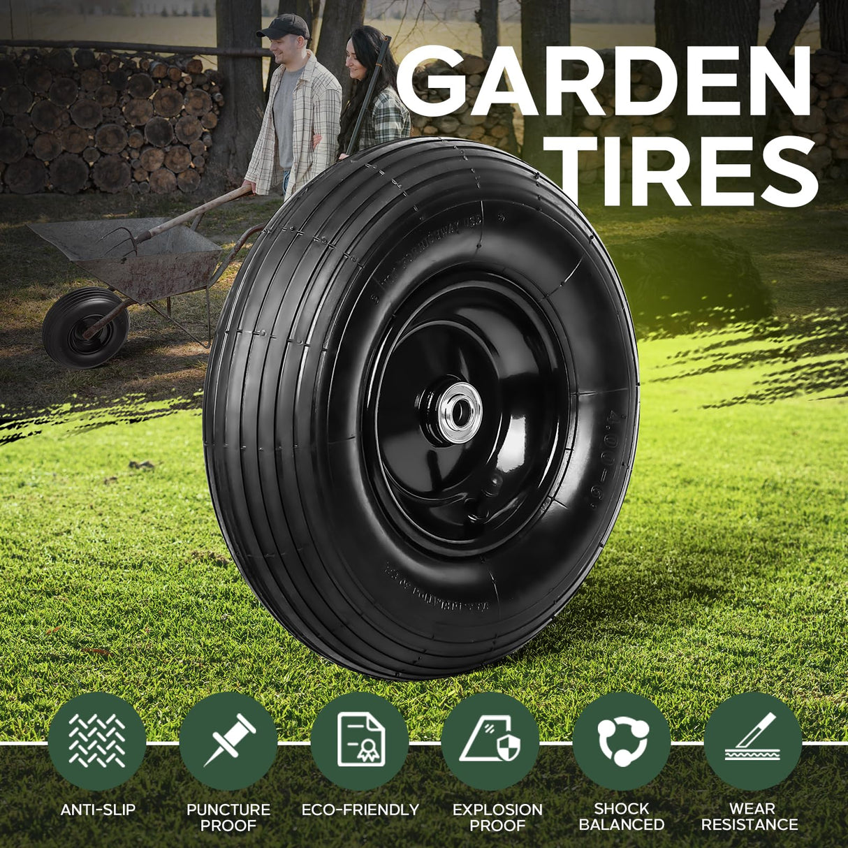 13 Inch 1 PC Rubber Pneumatic Replacement Tires and Wheels 4.00-6 with 5/8'' Axle Bore Hole, Inflated Air Wheel for Wheelbarrow/Wagon/Hand Truck/Trolley/Garden Scooter etc.