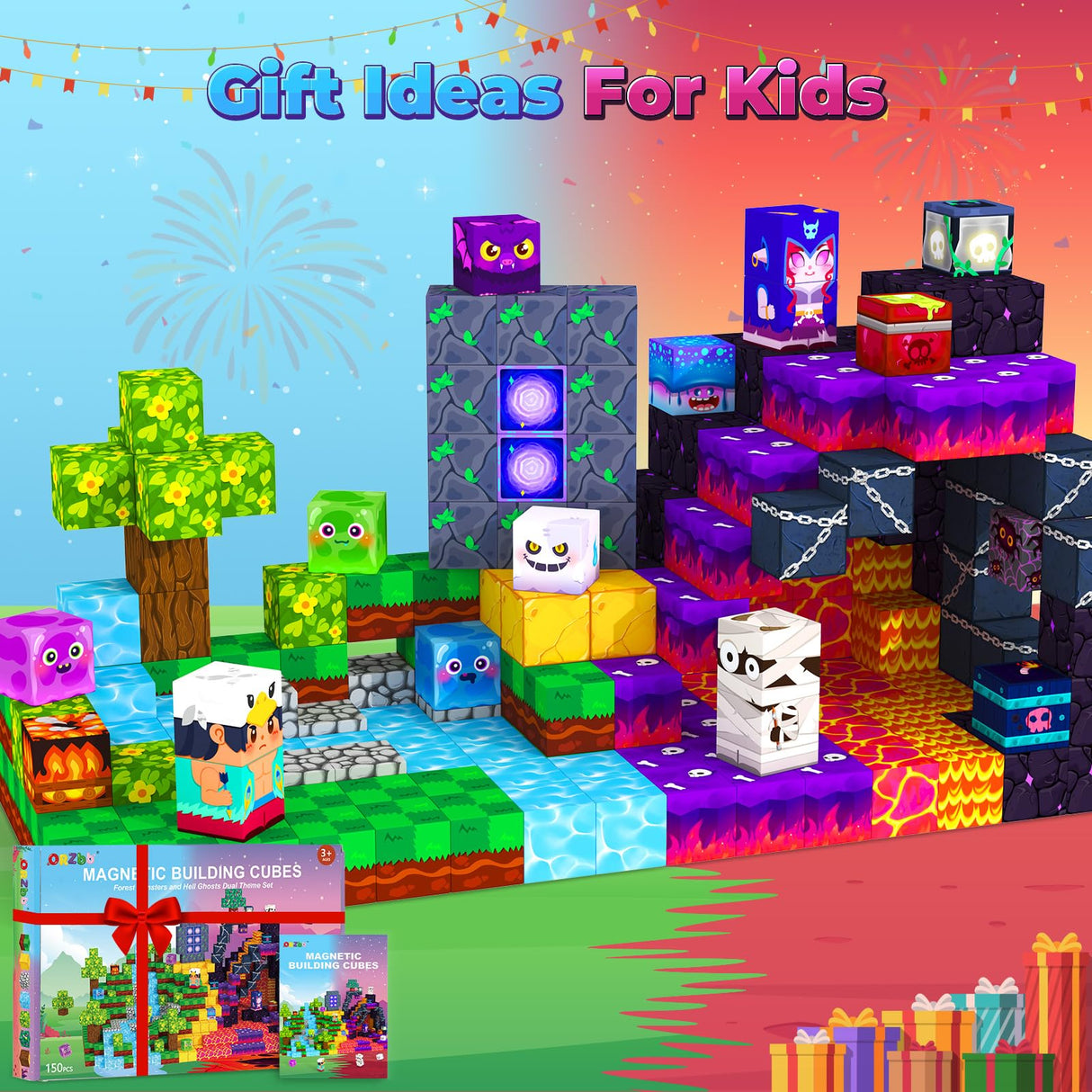 150PCS Magnetic Blocks, Magnetic Tiles Building Sensory Montessori Toys & Games for 3 4 5 6 7 8 9 10 11 12 13 Year Old Boys Girls Halloween Christmas Birthday Gifts