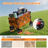 TIMBER RIDGE Outdoor Collapsible Folding Wagon with Brakes and Cup Holders, 500lbs Heavy Duty All Terrain Wheels Utility Cart for Shopping Camping Garden Sports, Orange