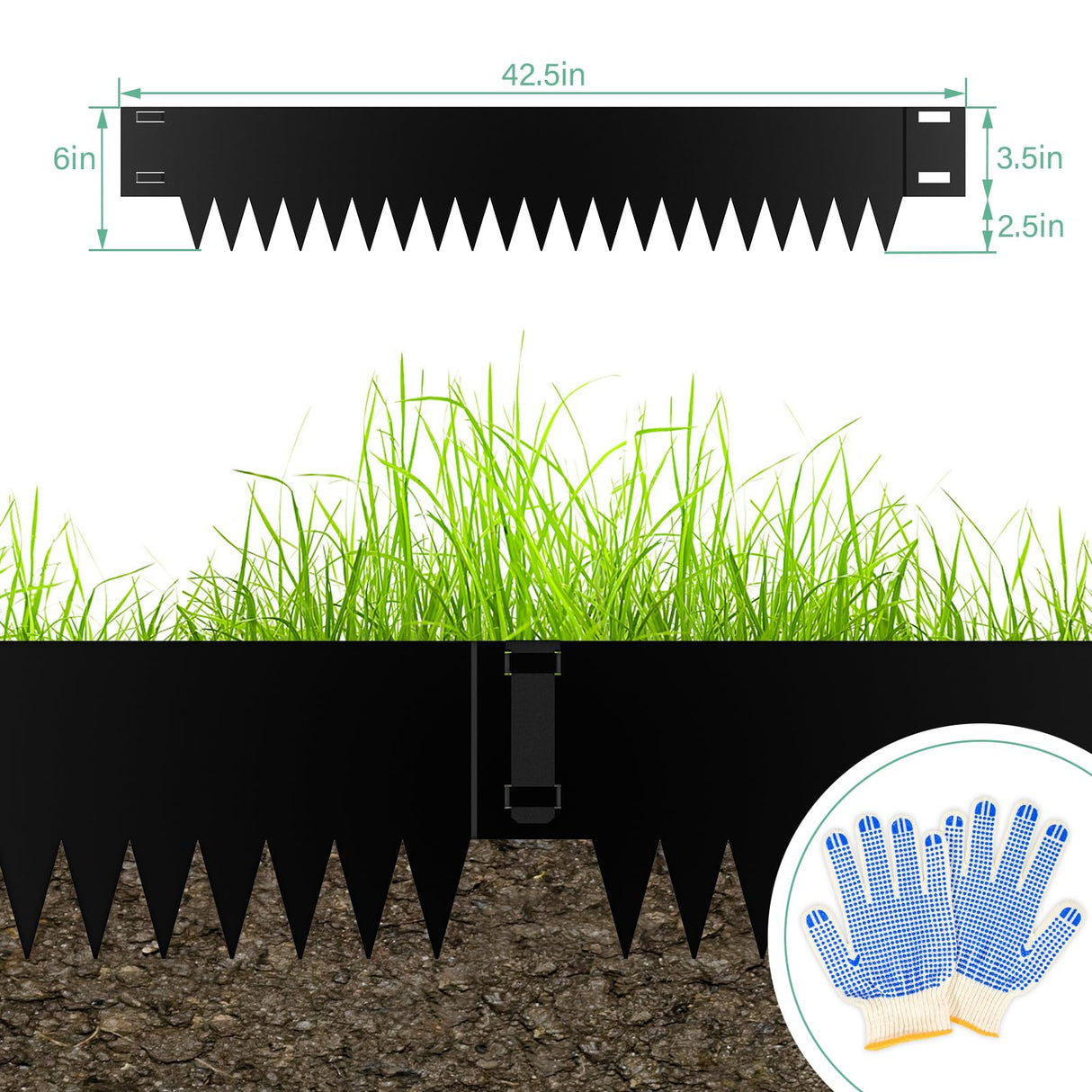 Ganeekiron Metal Landscape Edging 6-Pack, 40" L x 6" H, Black