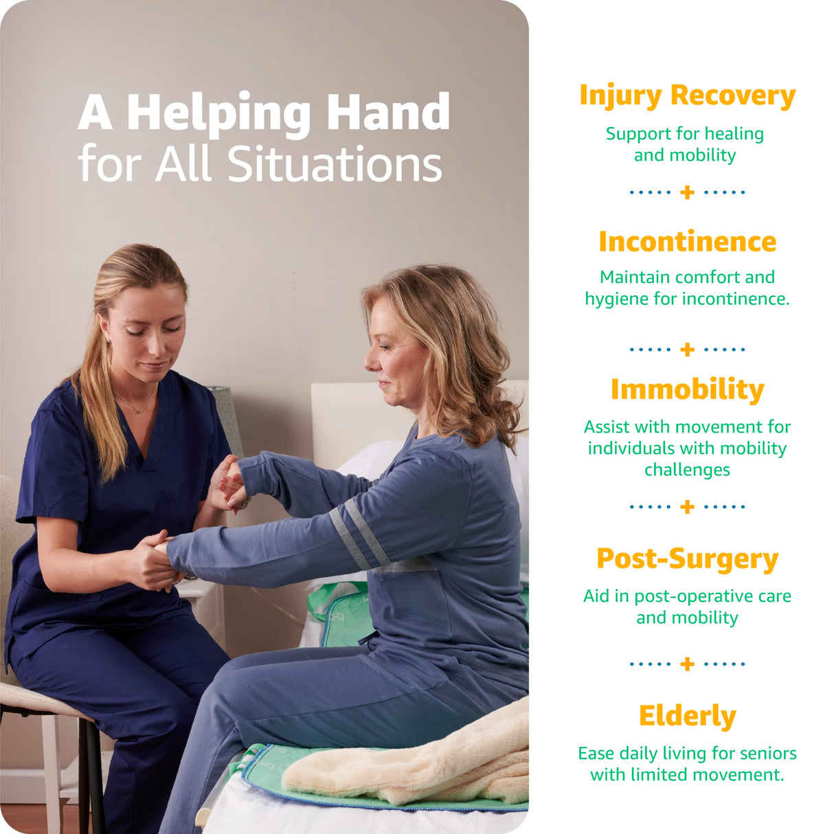 Improvia Positioning Bed Pad 34"x52" with 8 Reinforced Handles, Quick-Drying, Washable, Waterproof, Reusable, Mattress Protection, For Lifting, Turning, Transfering, Elderly and Incontinence patients.