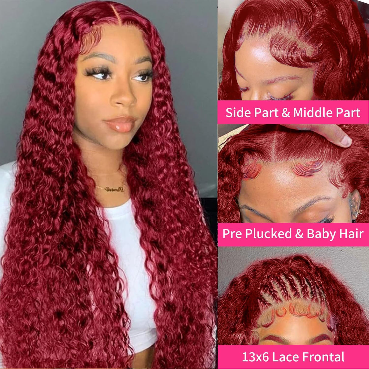 250% Density 99J Burgundy 13x6 Deep Wave HD Lace Front Wigs Human Hair for Women Glueless Burgundy Deep Curly Lace Frontal Wigs Brazilian Virgin Human Hair Wigs Pre Plucked with Baby Hair(#99j,28Inch)