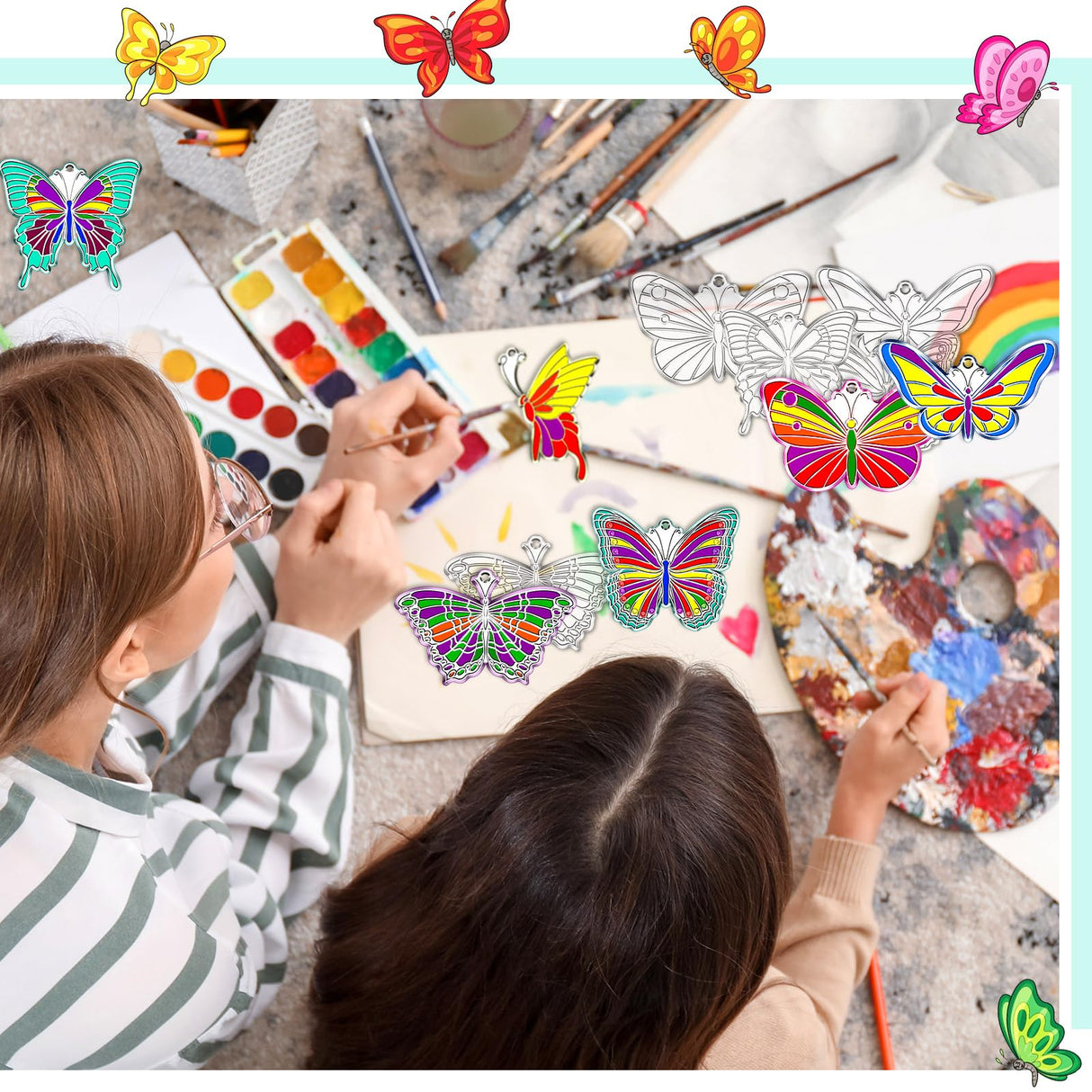 Tioncy 60 Sets Butterfly Suncatchers Kits DIY Window Suncatcher Paint Ornaments Decorations Butterfly Art Suncatchers Crafts Kit for Spring Activities Easter Art Project Party Favors