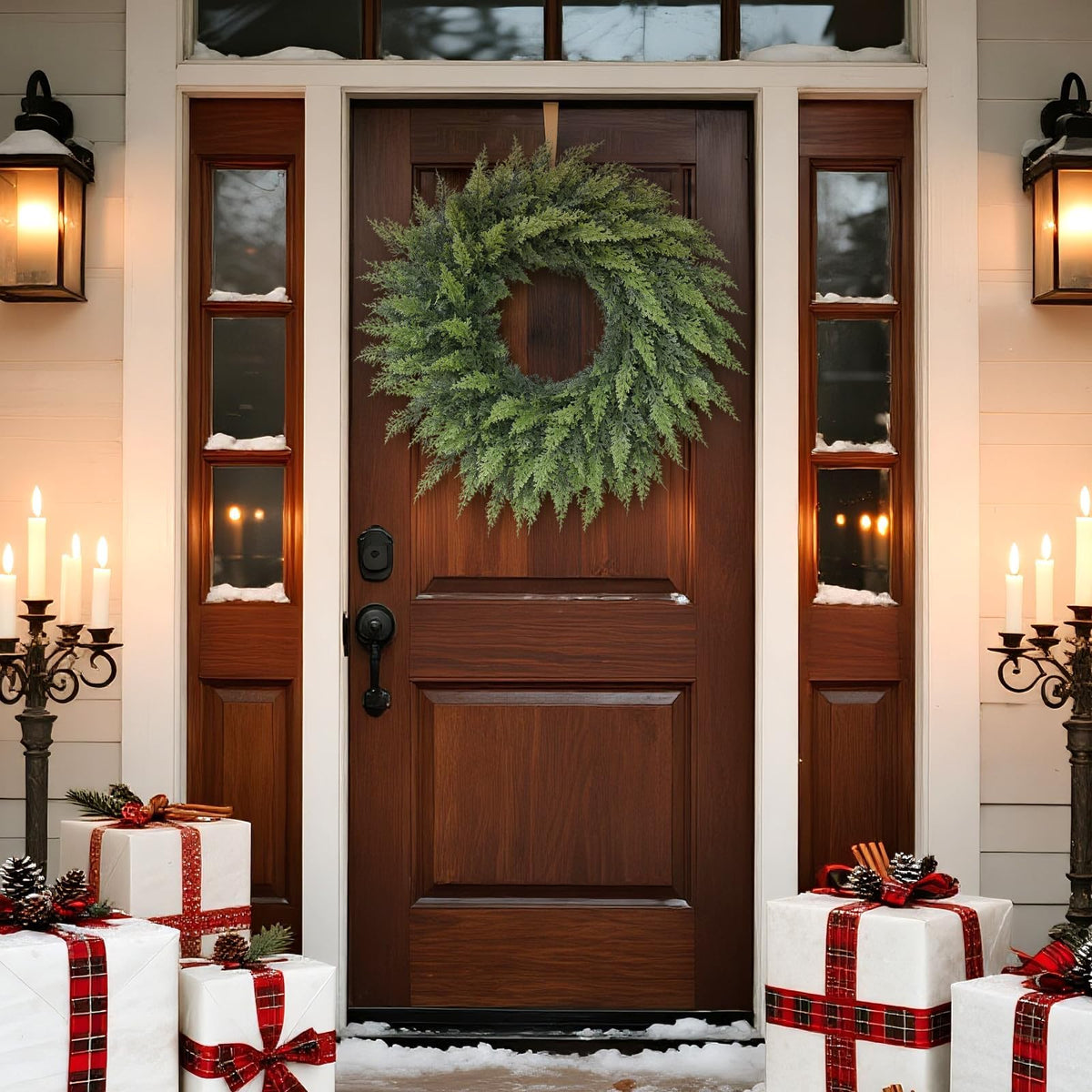 24" Lifelike Touch Artificial Cedar Wreath for Front Door Christmas Decor