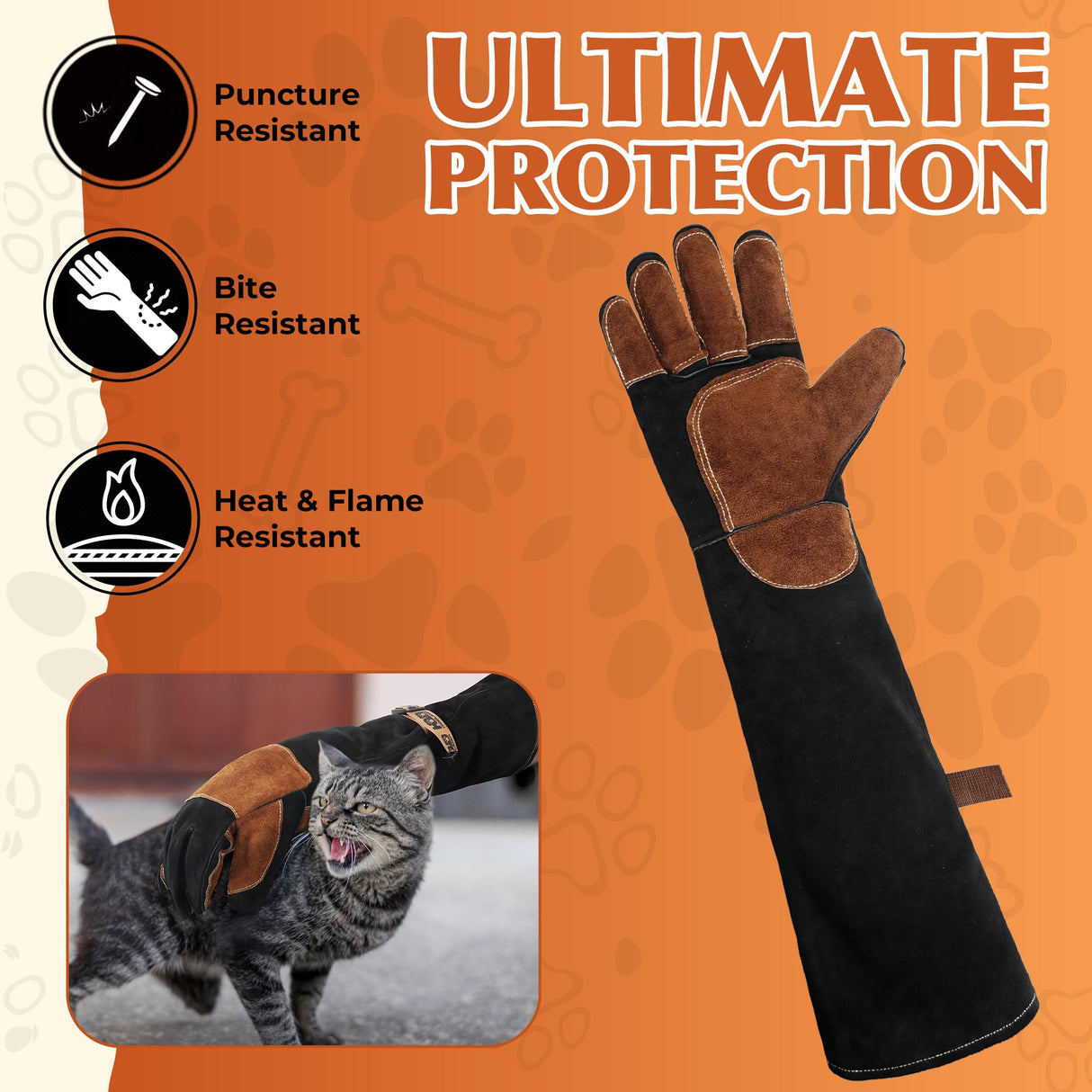 HANDLANDY Animal Handling Gloves, 24 Inches Bite-Proof, Scratch-Resistant, Pet Gloves for Dogs, Cats, Falconry, Gardening (Black Brown)