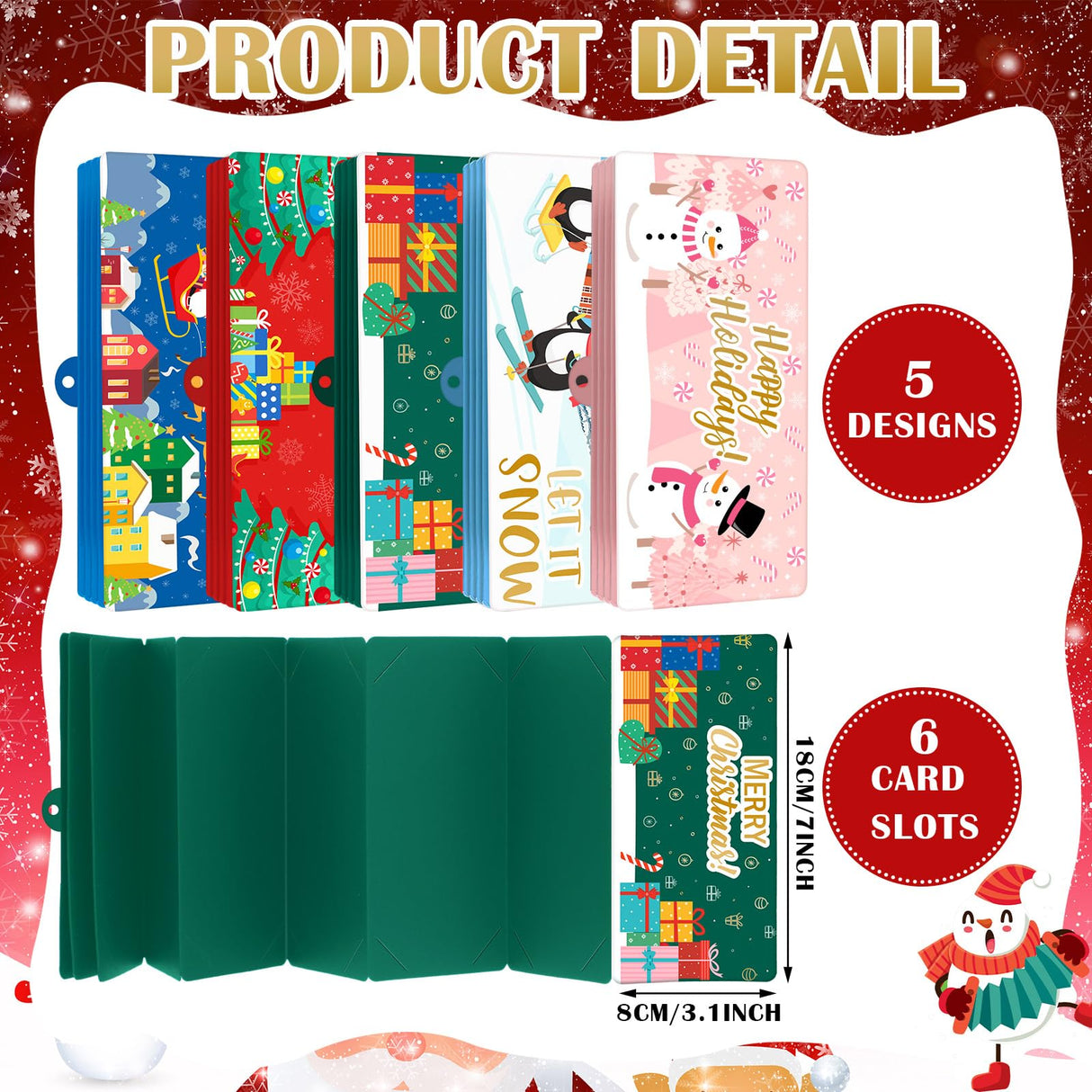 TecUnite 5 Pieces Christmas Money Holder Christmas Surprise Money Card Holder with 6 Slots Xmas Gift for Xmas Cash Card Supplies(Classic)