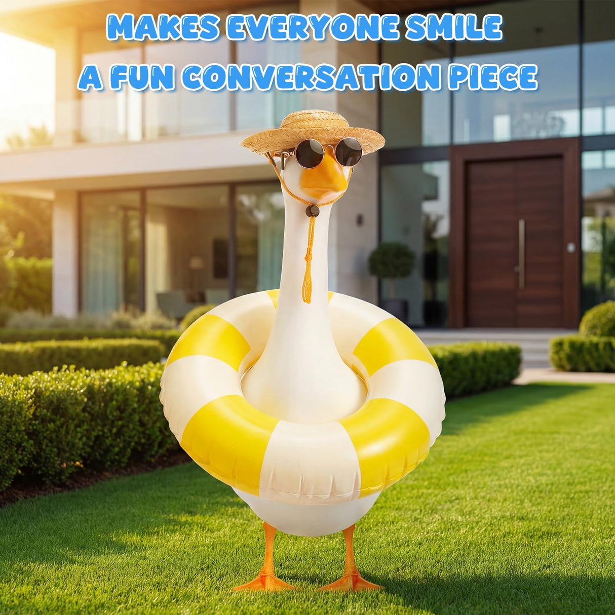 Bafeil Porch Goose Summer Outfit 3PCS Set, Straw Hat, Swim Ring, Sunglasses