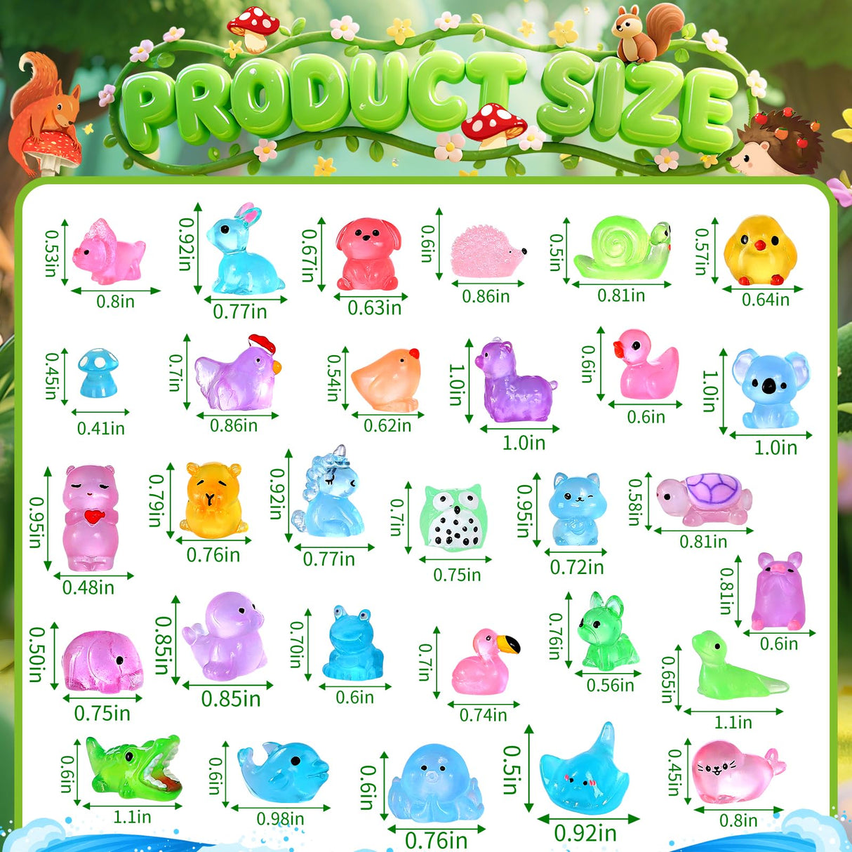LOVEXIRAN 200PCS Luminous Mini Resin Animals 30 Styles, Little Small Animal Figures to Hide Tiny Resin Animals Variety Pack for Fairy Garden Accessories Micro Landscape Dollhouse Decor.