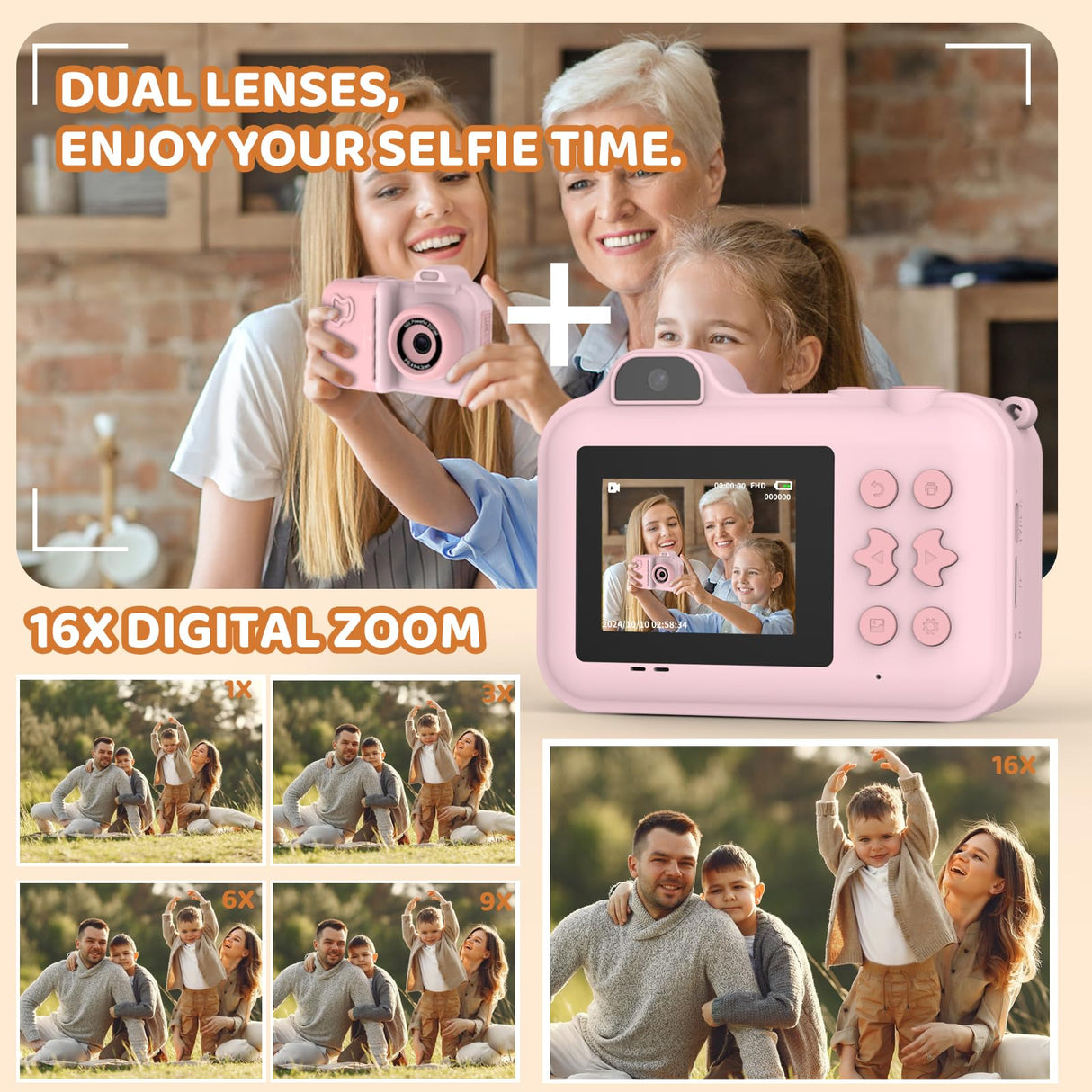 Kids Camera Instant Print, Christmas Birthday Gifts Toys for Girls Boys Age 4 5 6 7 8 9 10 11 12 Years Old,1080P HD Dual Lens Selfie Digital Camera with 5 Rolls Print Paper Stickers Pens 32G Card