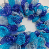 JStnana 4 Rolls Deco Mesh Ribbon for Chirstmas Wreath Making Supplies, 10Inch x 30Ft Metallic Burlap Mesh Blue Silve White Deco Mesh Rolls for Christmas Summer Blue Wedding Crafts Wreaths Decor